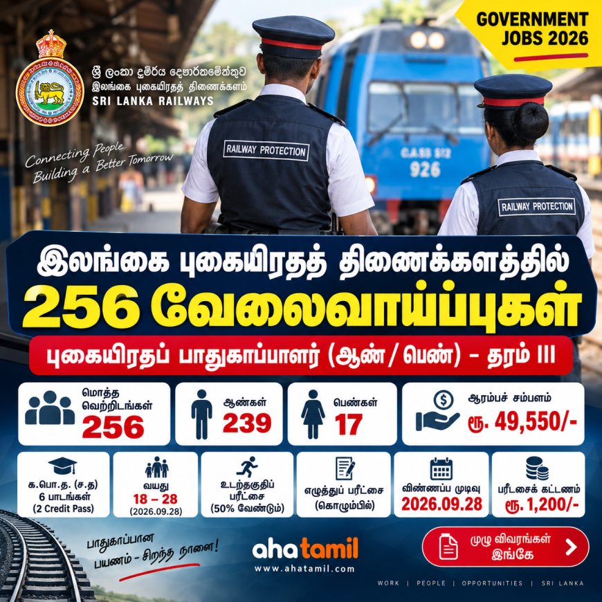 இலங்கை புகையிரதத் திணைக்களத்தில் 256 வேலைவாய்ப்புகள் – புகையிரதப் பாதுகாப்பாளர் தரம் III